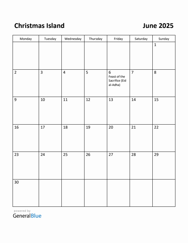 June 2025 Calendar with Christmas Island Holidays