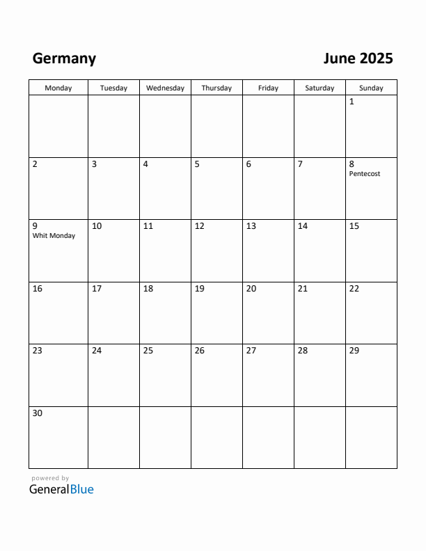 June 2025 Calendar with Germany Holidays