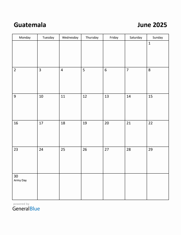 June 2025 Calendar with Guatemala Holidays