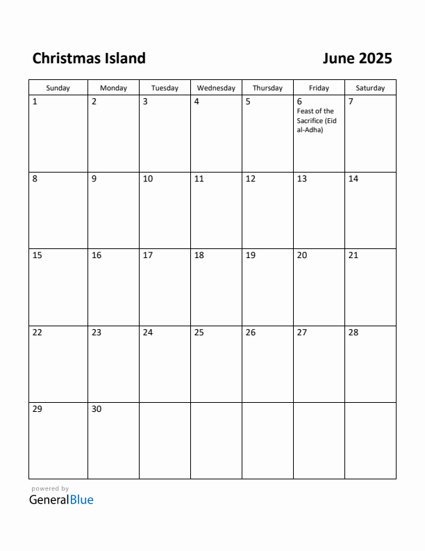 June 2025 Calendar with Christmas Island Holidays