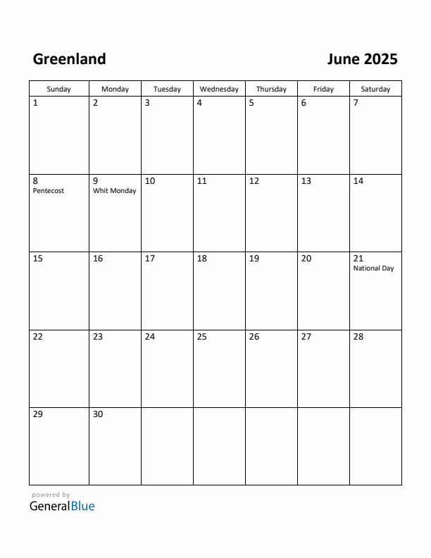 June 2025 Calendar with Greenland Holidays