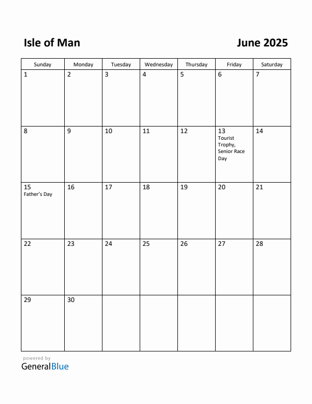 June 2025 Calendar with Isle of Man Holidays