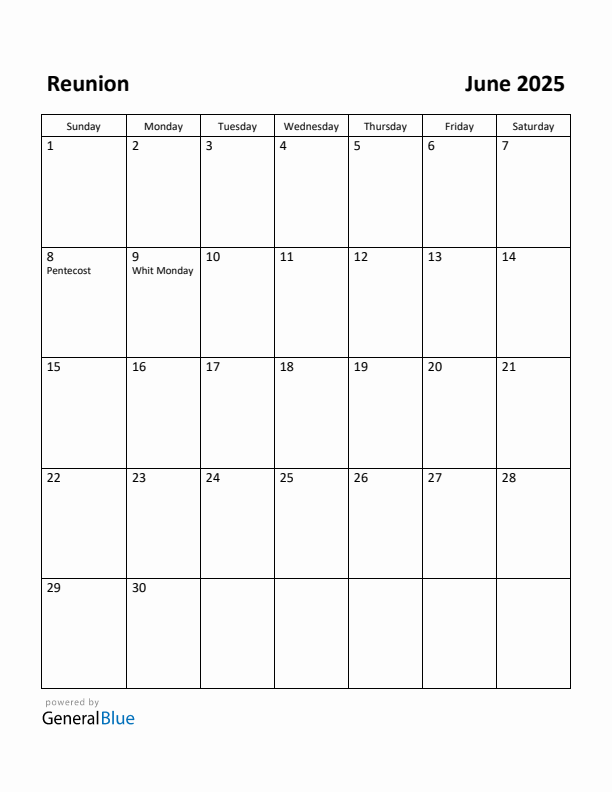 June 2025 Calendar with Reunion Holidays