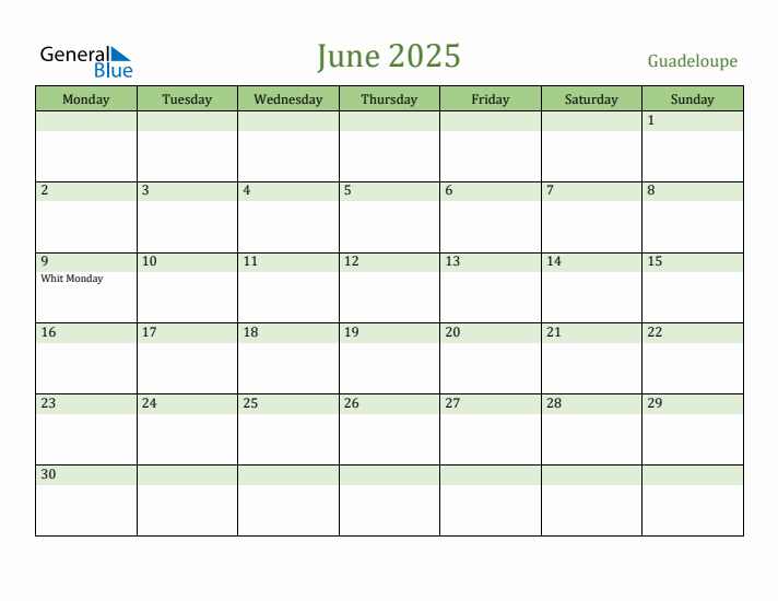 June 2025 Calendar with Guadeloupe Holidays