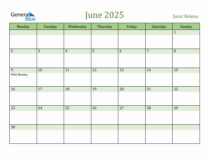 June 2025 Calendar with Saint Helena Holidays