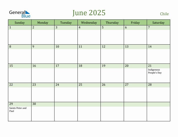 June 2025 Calendar with Chile Holidays