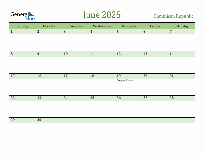 June 2025 Calendar with Dominican Republic Holidays