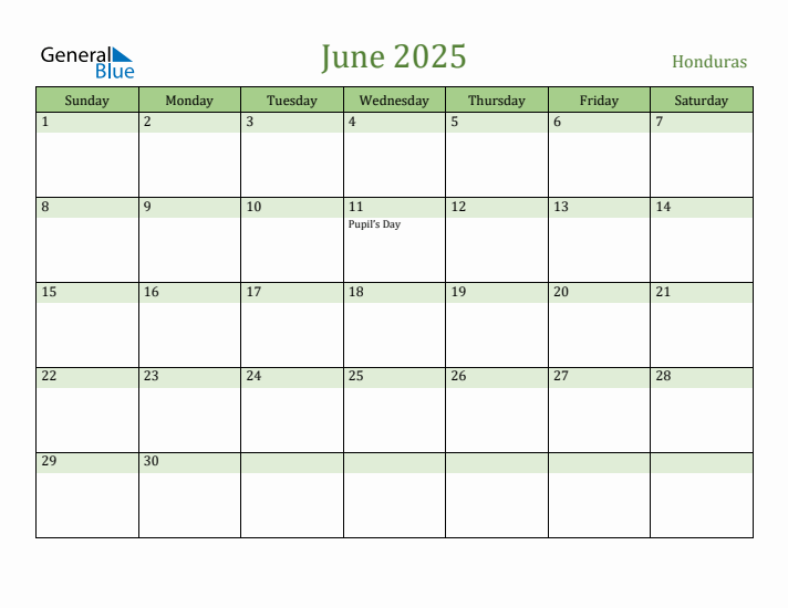 June 2025 Calendar with Honduras Holidays