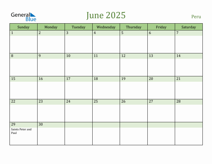 June 2025 Calendar with Peru Holidays