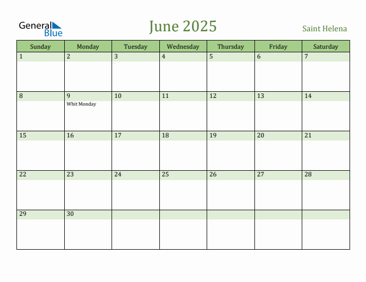 June 2025 Calendar with Saint Helena Holidays