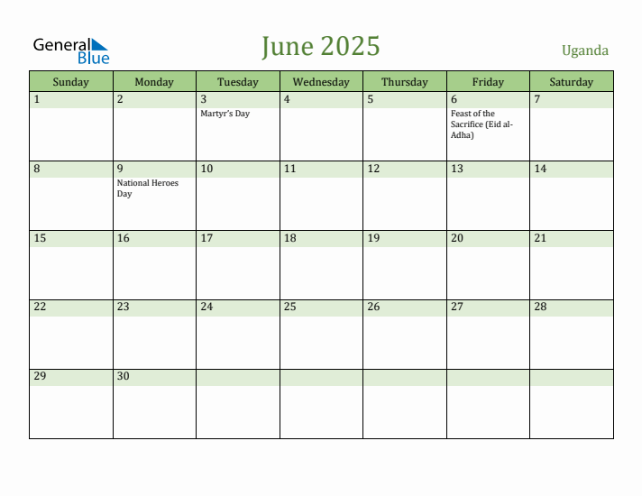 June 2025 Calendar with Uganda Holidays