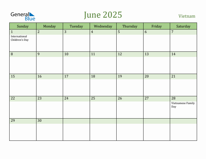 June 2025 Calendar with Vietnam Holidays