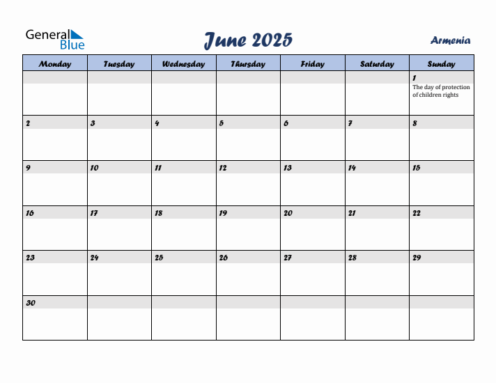 June 2025 Calendar with Holidays in Armenia