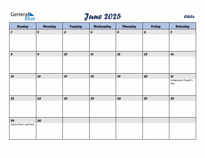 June 2025 Calendar with Holidays in Chile