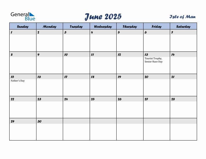 June 2025 Calendar with Holidays in Isle of Man