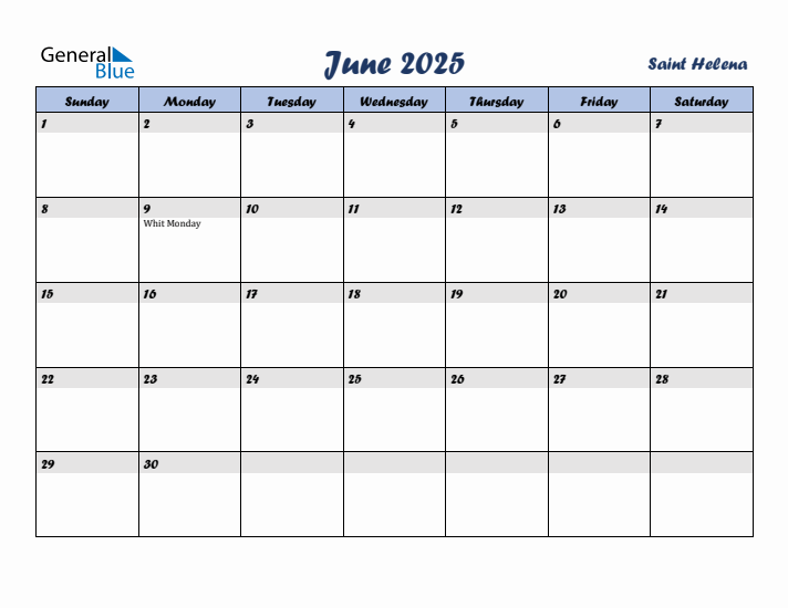 June 2025 Calendar with Holidays in Saint Helena