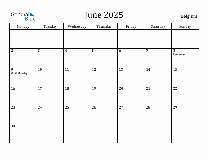 June 2025 Calendar Belgium