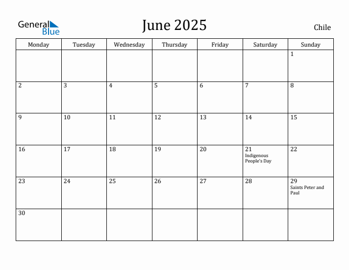 June 2025 Calendar Chile