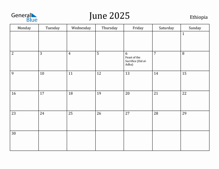 June 2025 Calendar Ethiopia