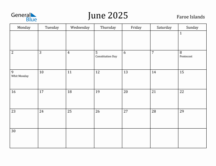 June 2025 Calendar Faroe Islands