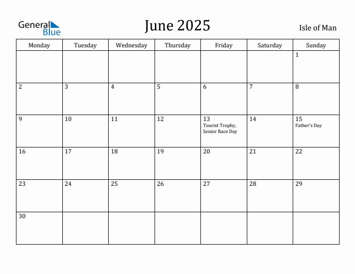 June 2025 Calendar Isle of Man