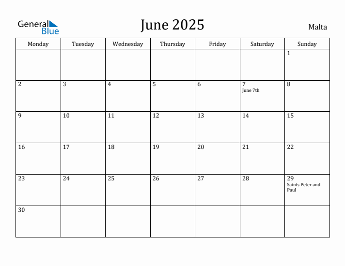 June 2025 Calendar Malta