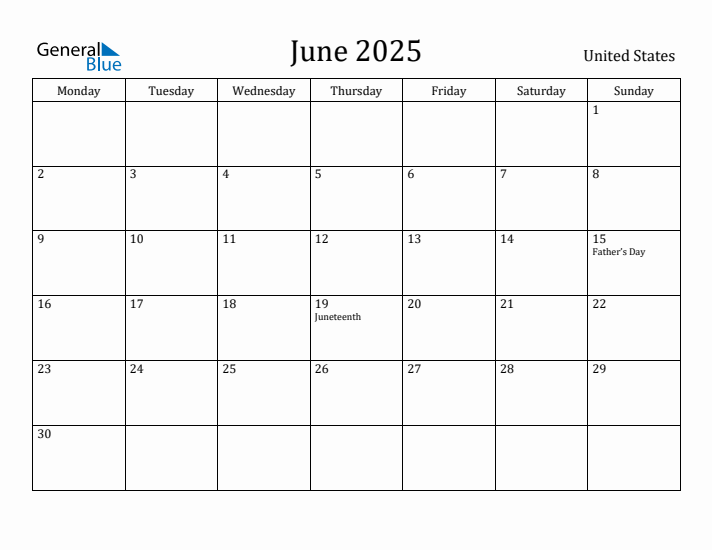 June 2025 Calendar United States