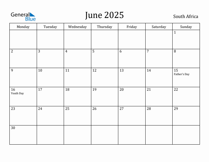 June 2025 Calendar South Africa