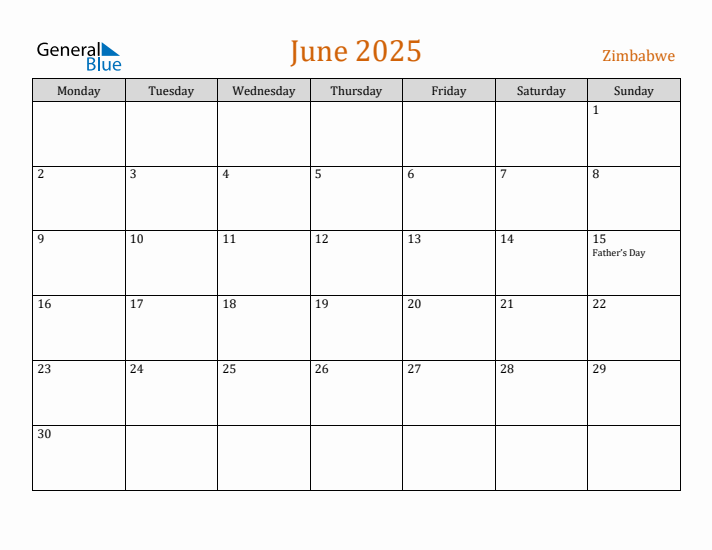 June 2025 Holiday Calendar with Monday Start