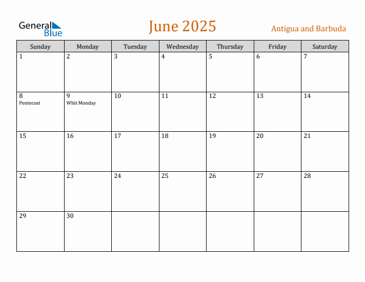 June 2025 Holiday Calendar with Sunday Start