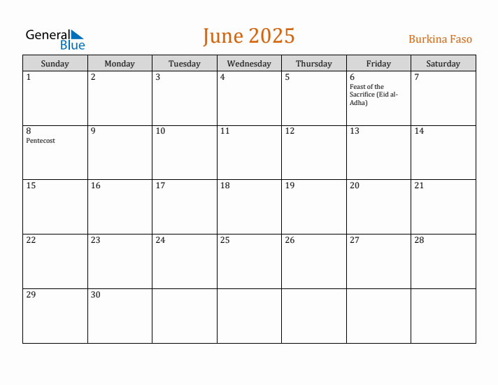 June 2025 Holiday Calendar with Sunday Start