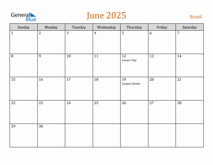 June 2025 Holiday Calendar with Sunday Start