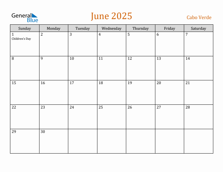 June 2025 Holiday Calendar with Sunday Start