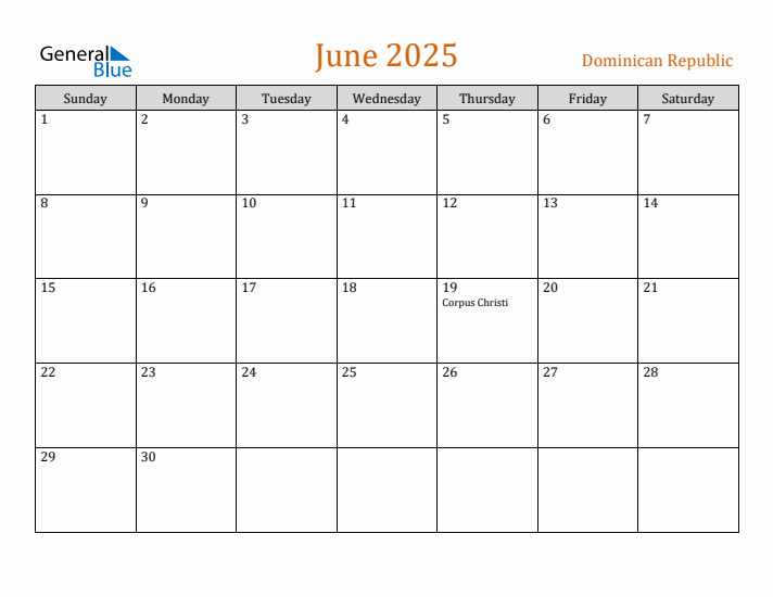 June 2025 Holiday Calendar with Sunday Start