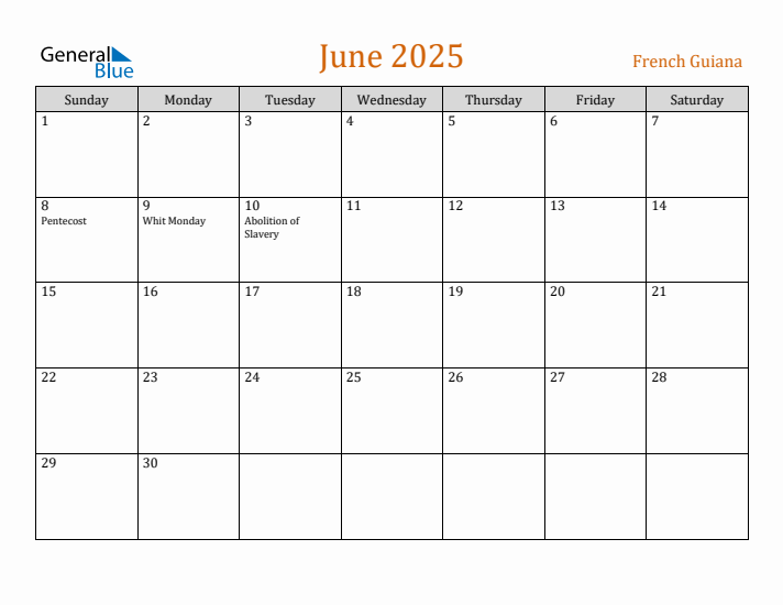 June 2025 Holiday Calendar with Sunday Start