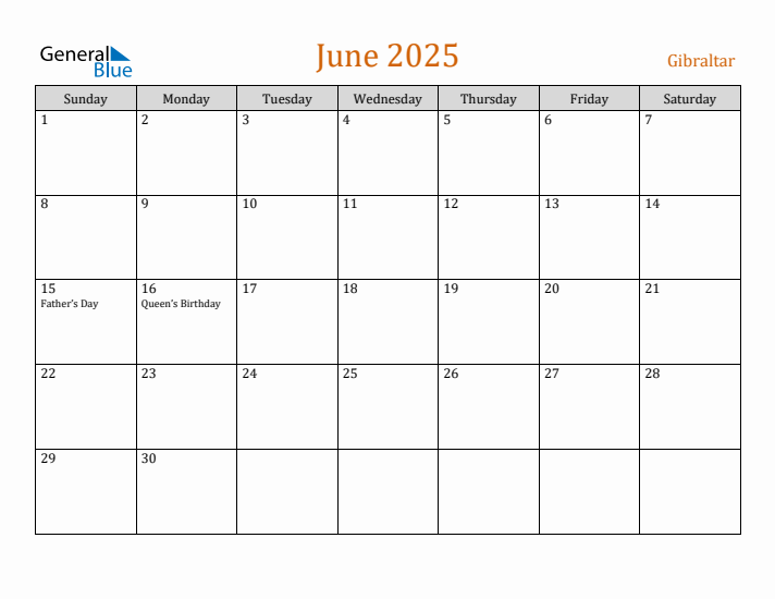 June 2025 Holiday Calendar with Sunday Start