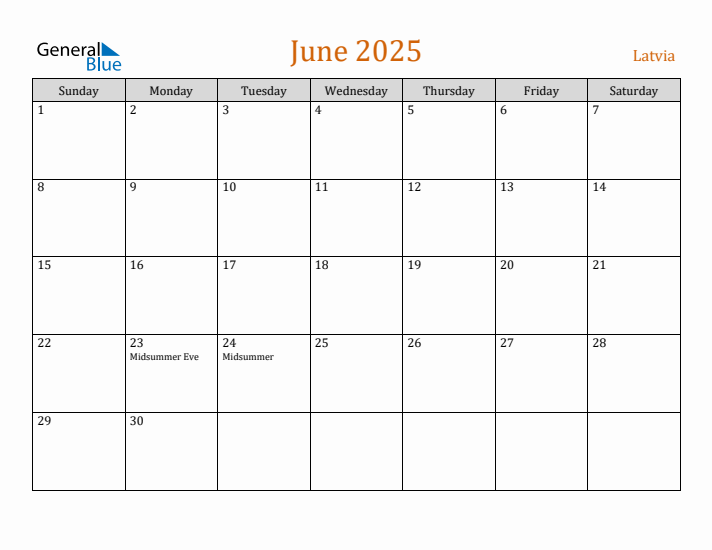 June 2025 Holiday Calendar with Sunday Start