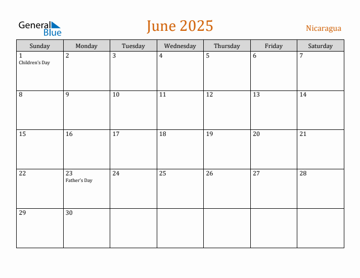 June 2025 Holiday Calendar with Sunday Start