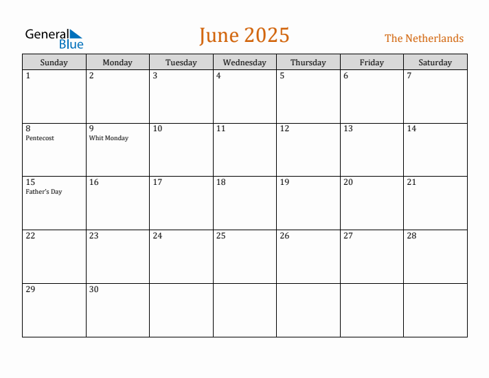 June 2025 Holiday Calendar with Sunday Start