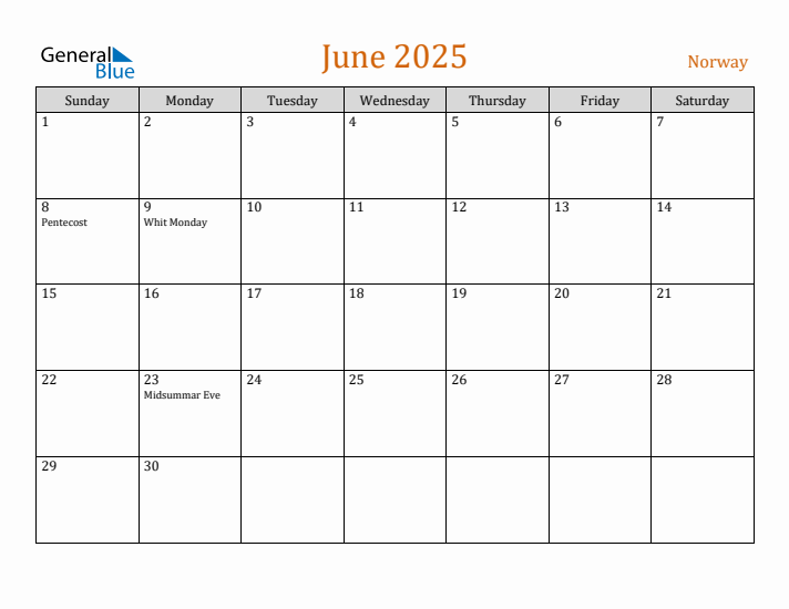 June 2025 Holiday Calendar with Sunday Start