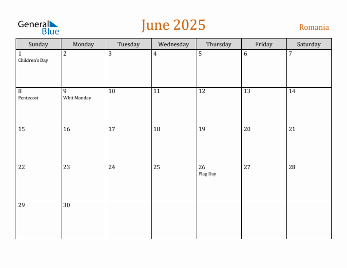 June 2025 Holiday Calendar with Sunday Start