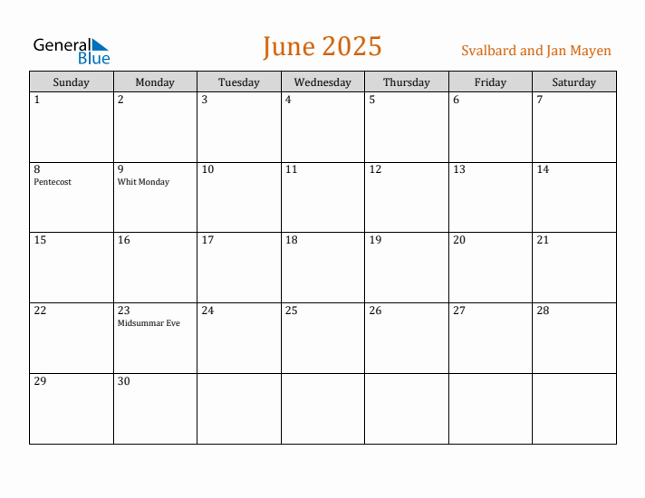 June 2025 Holiday Calendar with Sunday Start