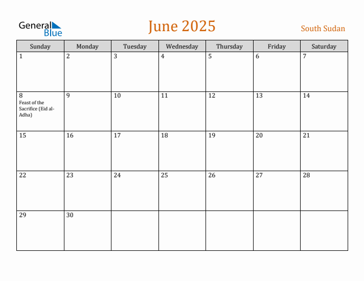 June 2025 Holiday Calendar with Sunday Start