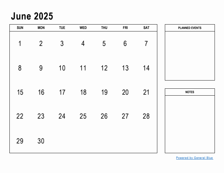 June 2025 Calendar Planner