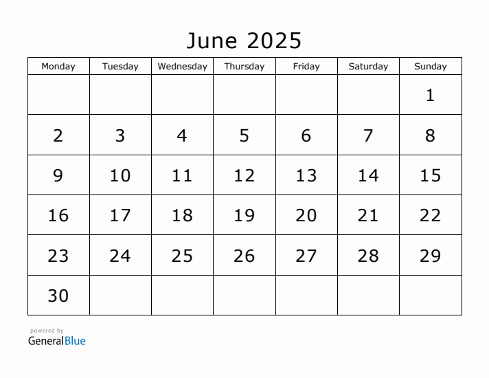 Printable June 2025 Calendar - Monday Start