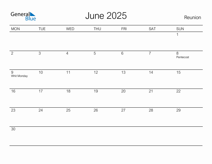 Printable June 2025 Calendar for Reunion