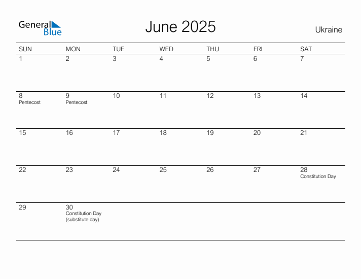 Printable June 2025 Calendar for Ukraine