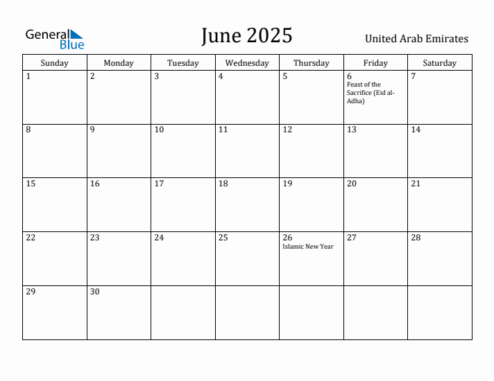 June 2025 Calendar United Arab Emirates