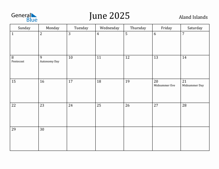 June 2025 Calendar Aland Islands