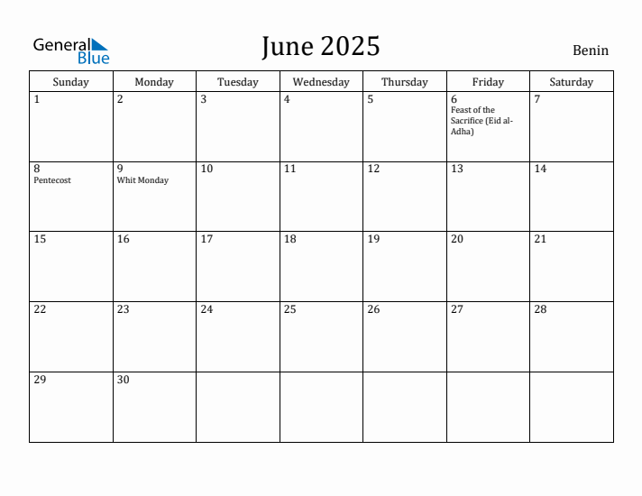 June 2025 Calendar Benin